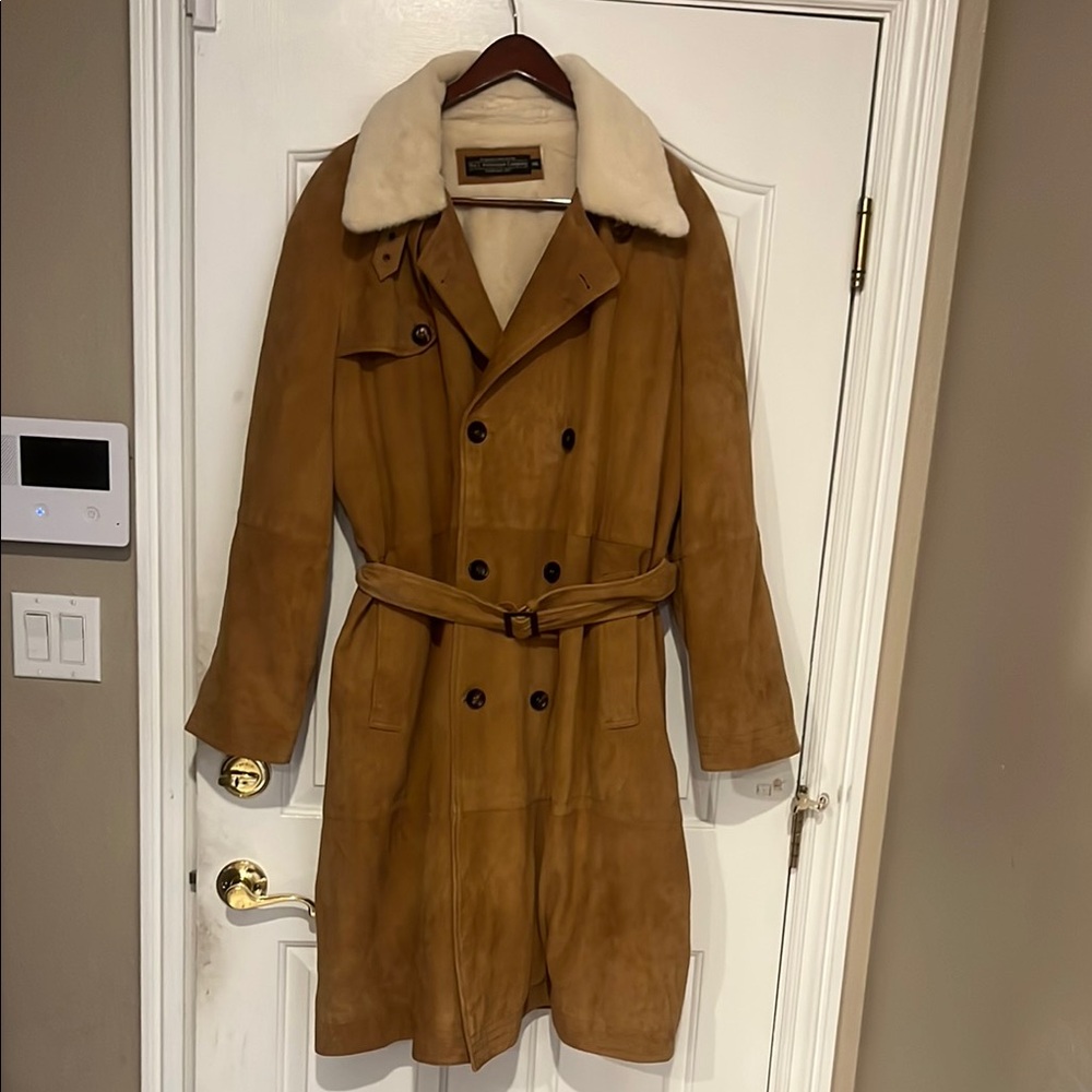 Classic Tan and Cream Trench Coat with Belted Waist